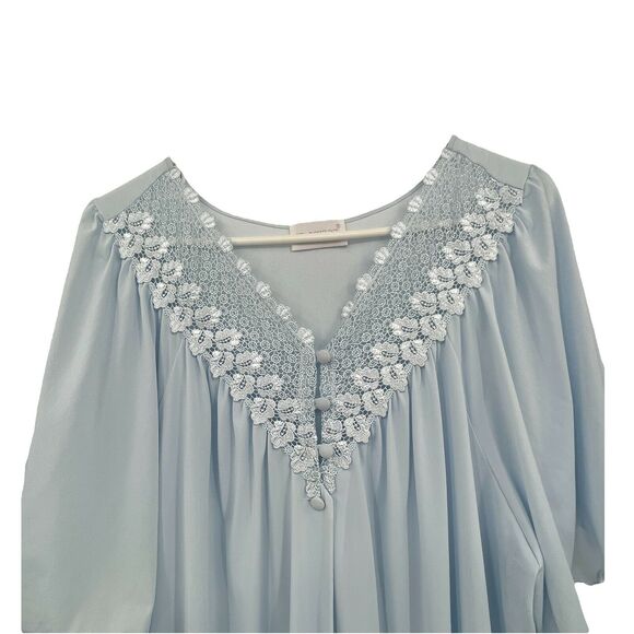 Vintage ShadowLine Baby Blue‎  Crochet Lace V Neck Flutter Sleeve Buttons 1x - Picture 3 of 7